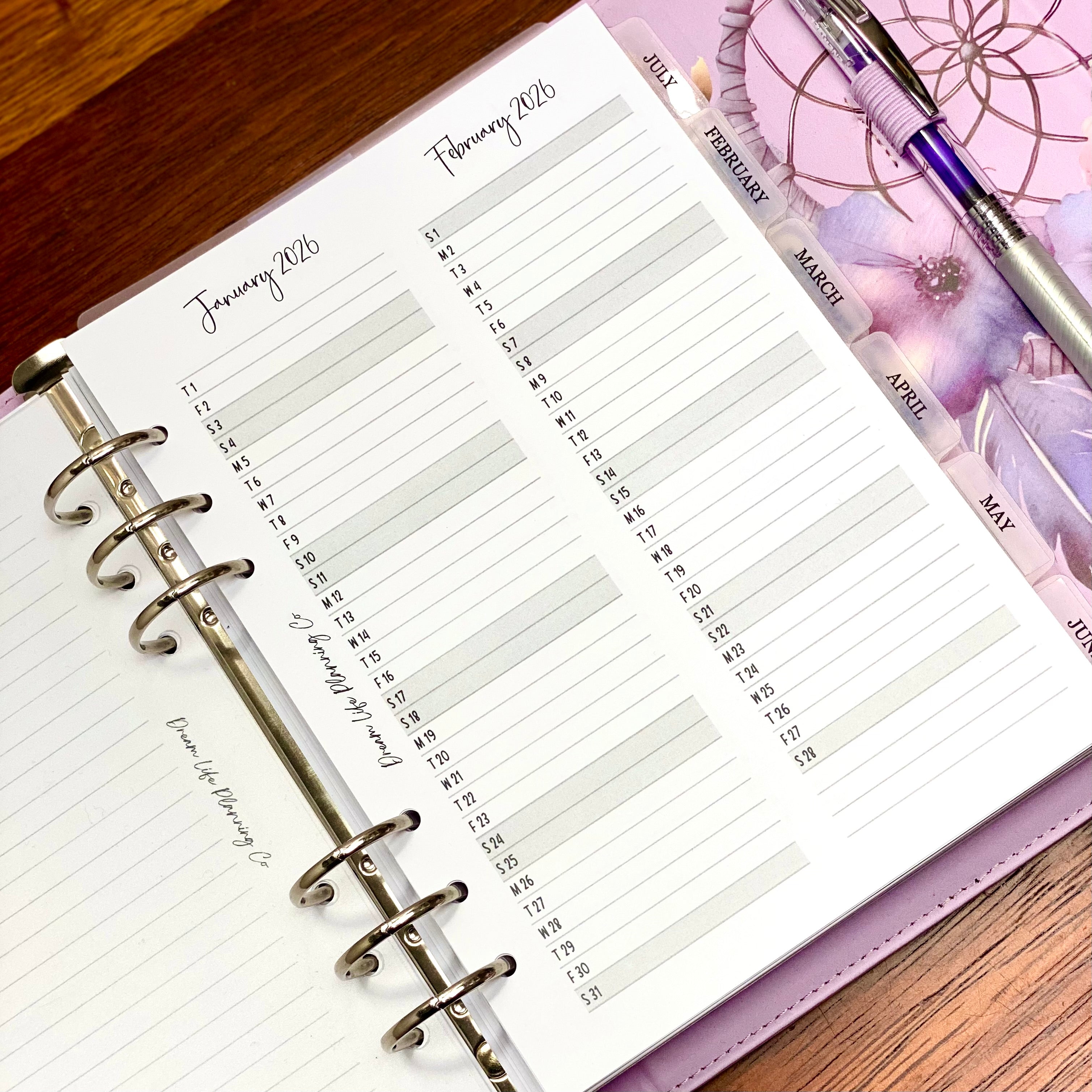 2026 - Vertical Month At A Glance – Dream Life Planning Co