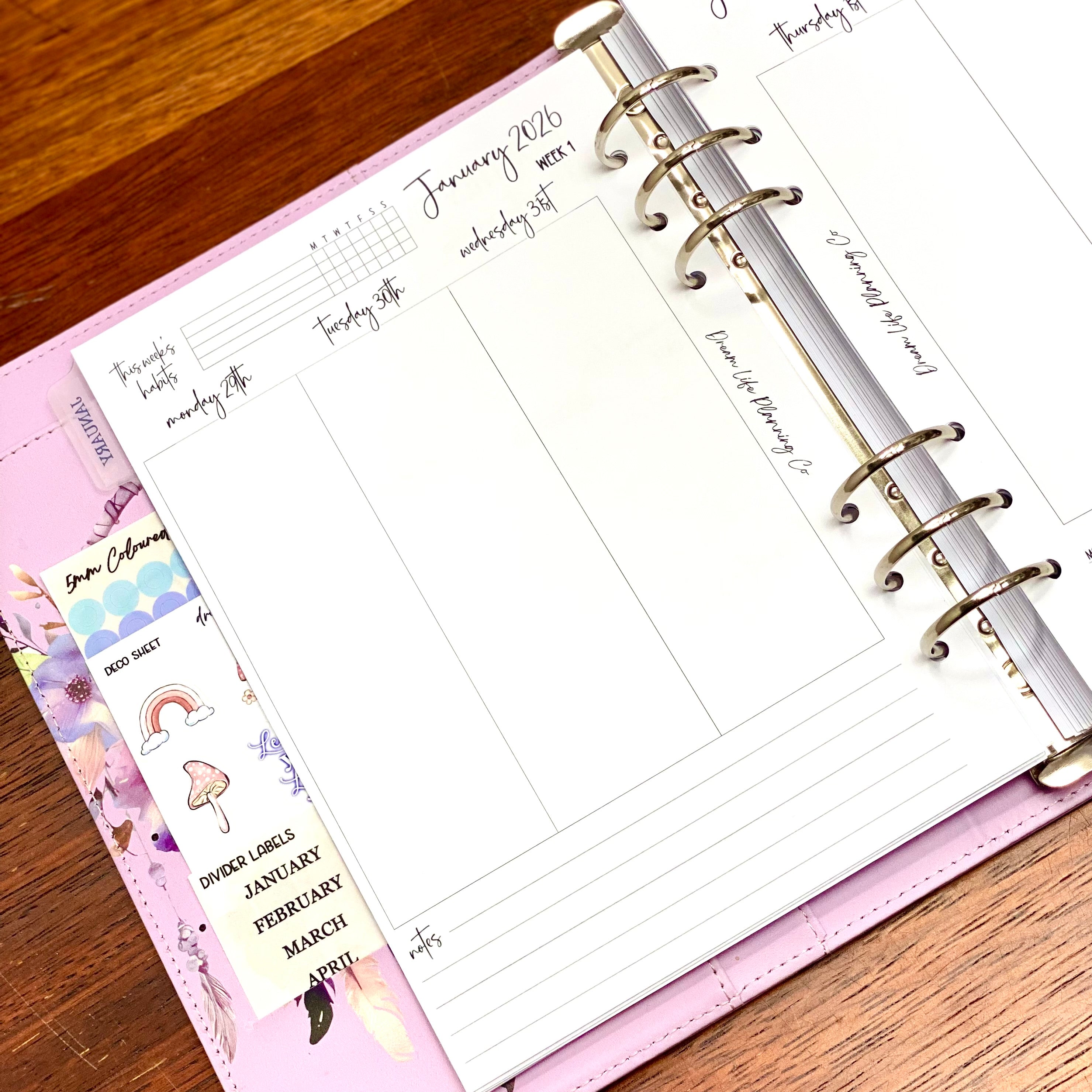 2026 - A5 Weekly Vertical Planner Inserts – Dream Life Planning Co