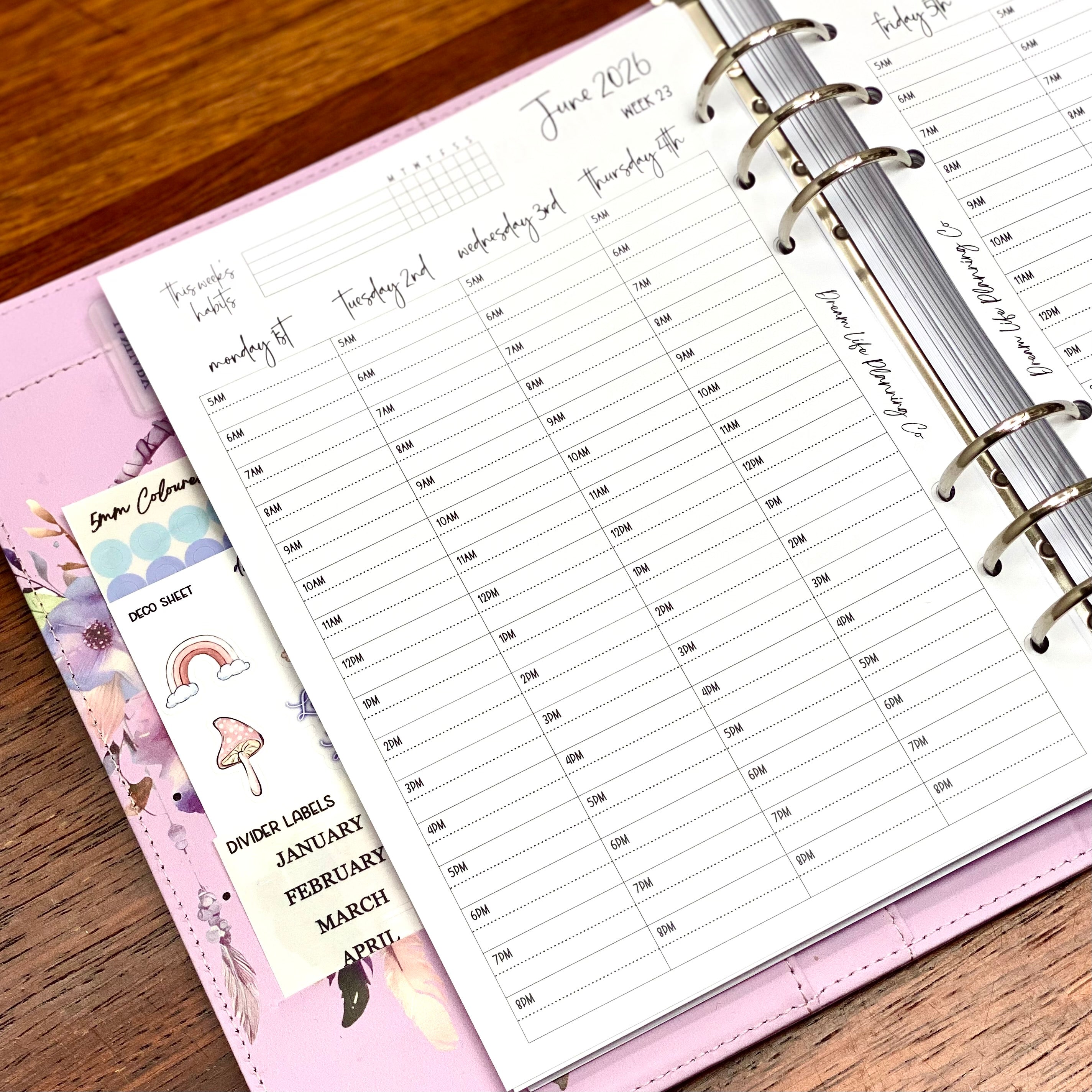 2026 - Hourly Planner Inserts – Dream Life Planning Co