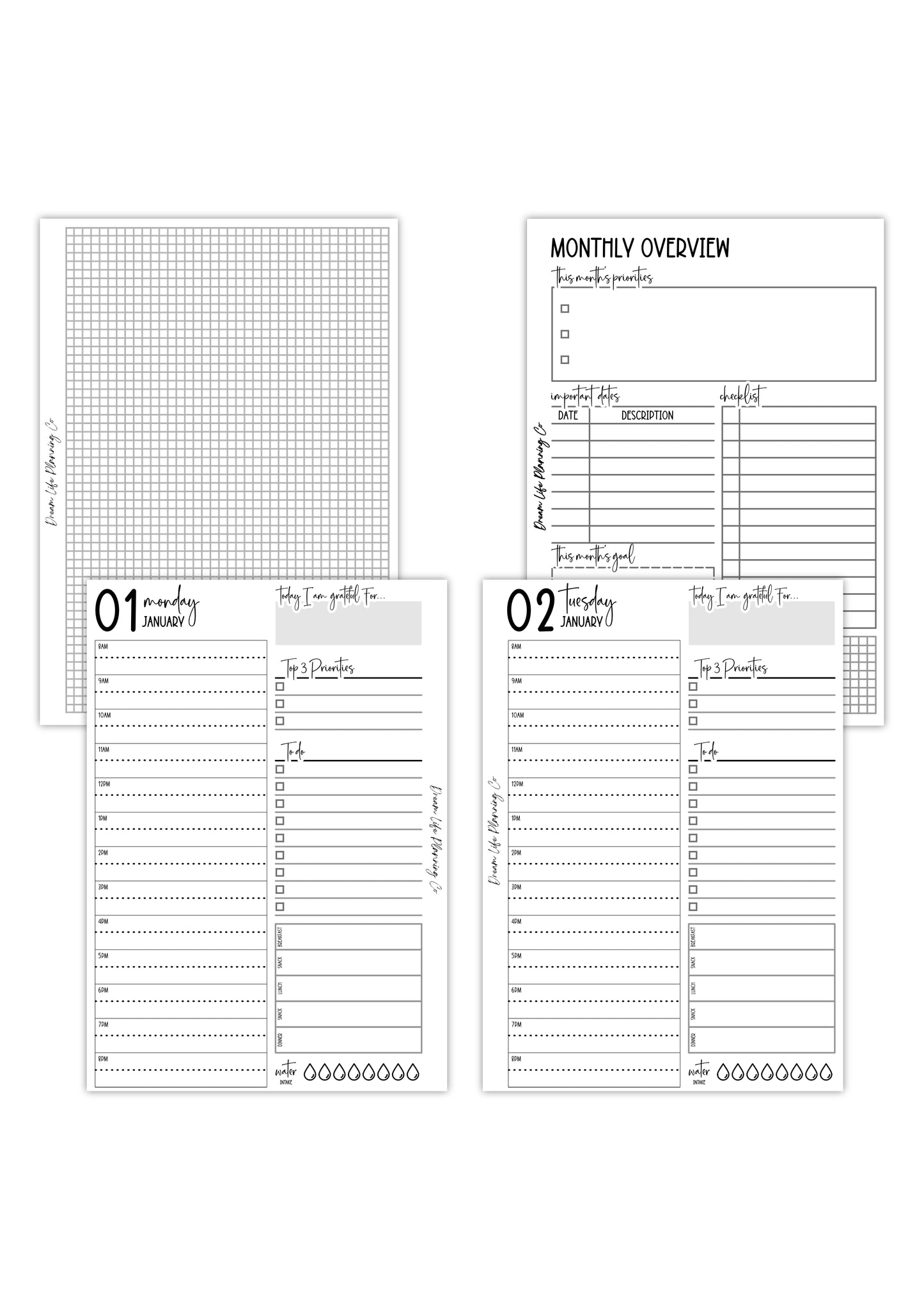 2025 - A5 Daily Planner Insert With Hourly Schedule