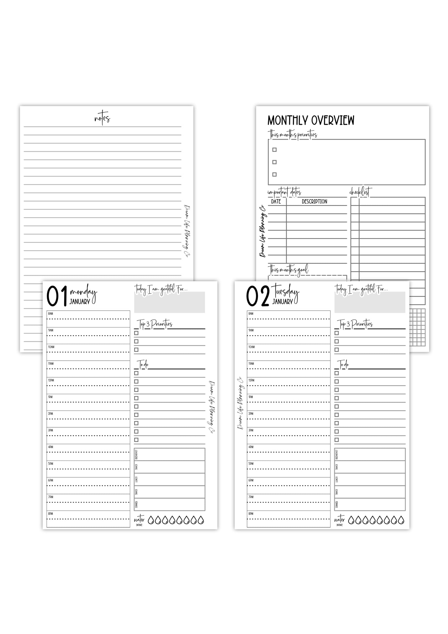 2025 - A5 Daily Planner Insert With Hourly Schedule