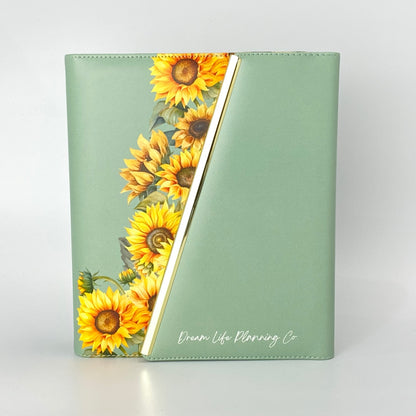 A5 Rings Vegan Leather Planner Cover - Sunflowers