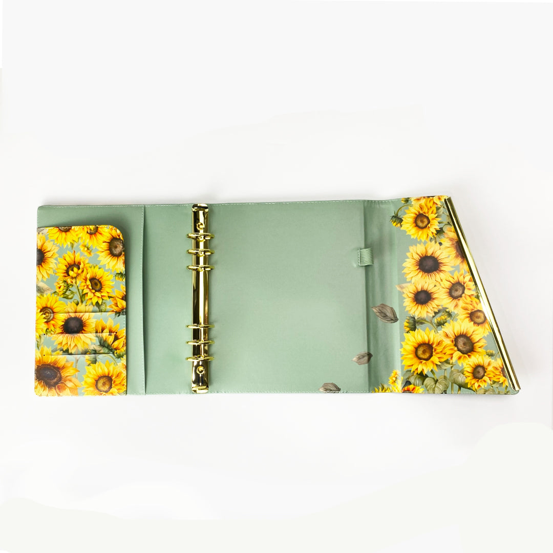 A5 Rings Vegan Leather Planner Cover - Sunflowers