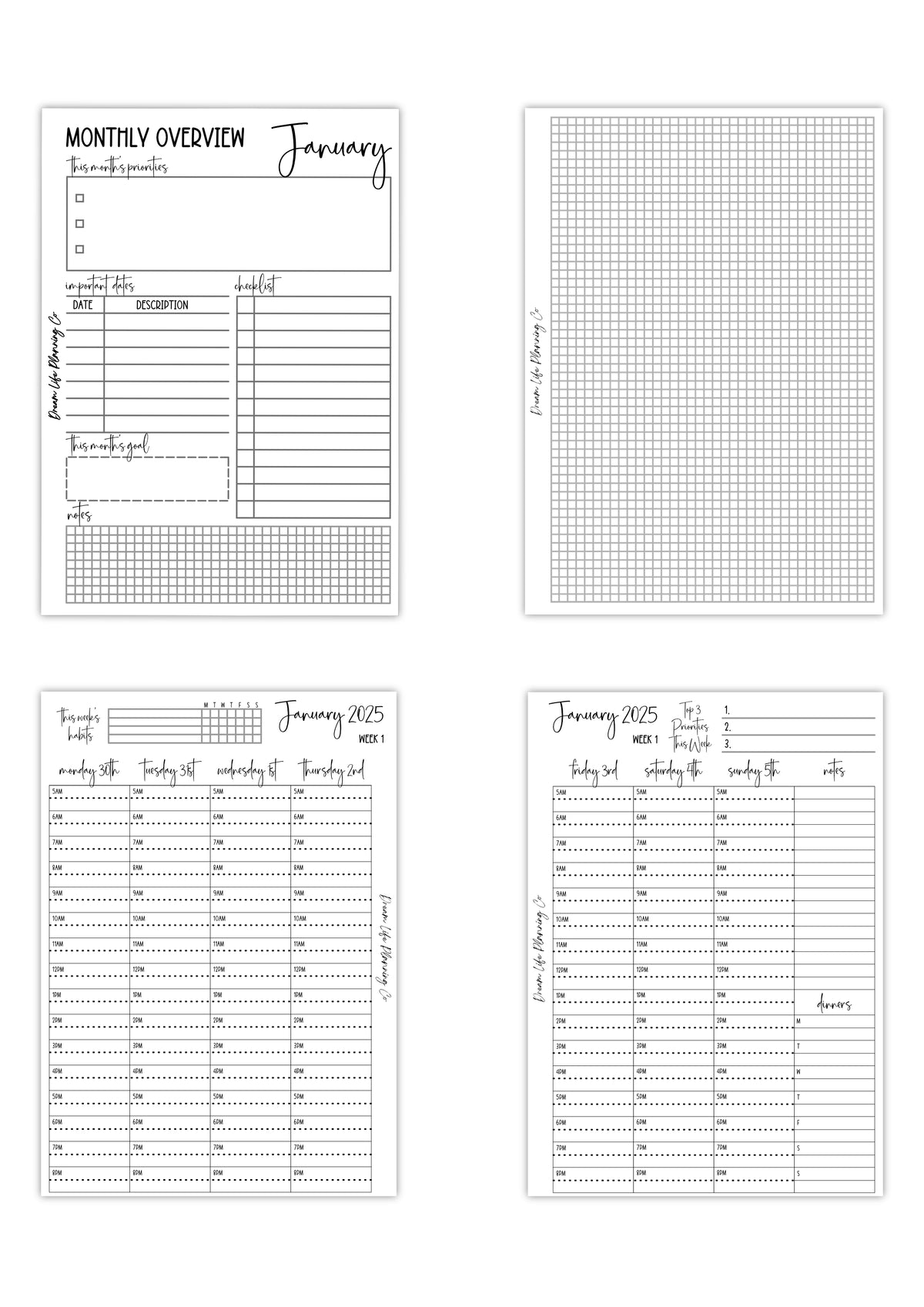2026 - Hourly Planner Inserts – Dream Life Planning Co