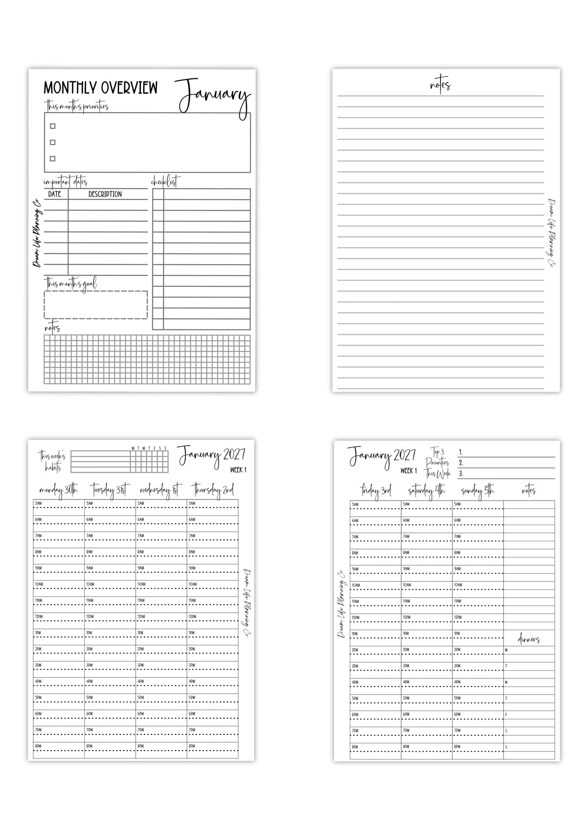 2027 - Hourly Planner Inserts