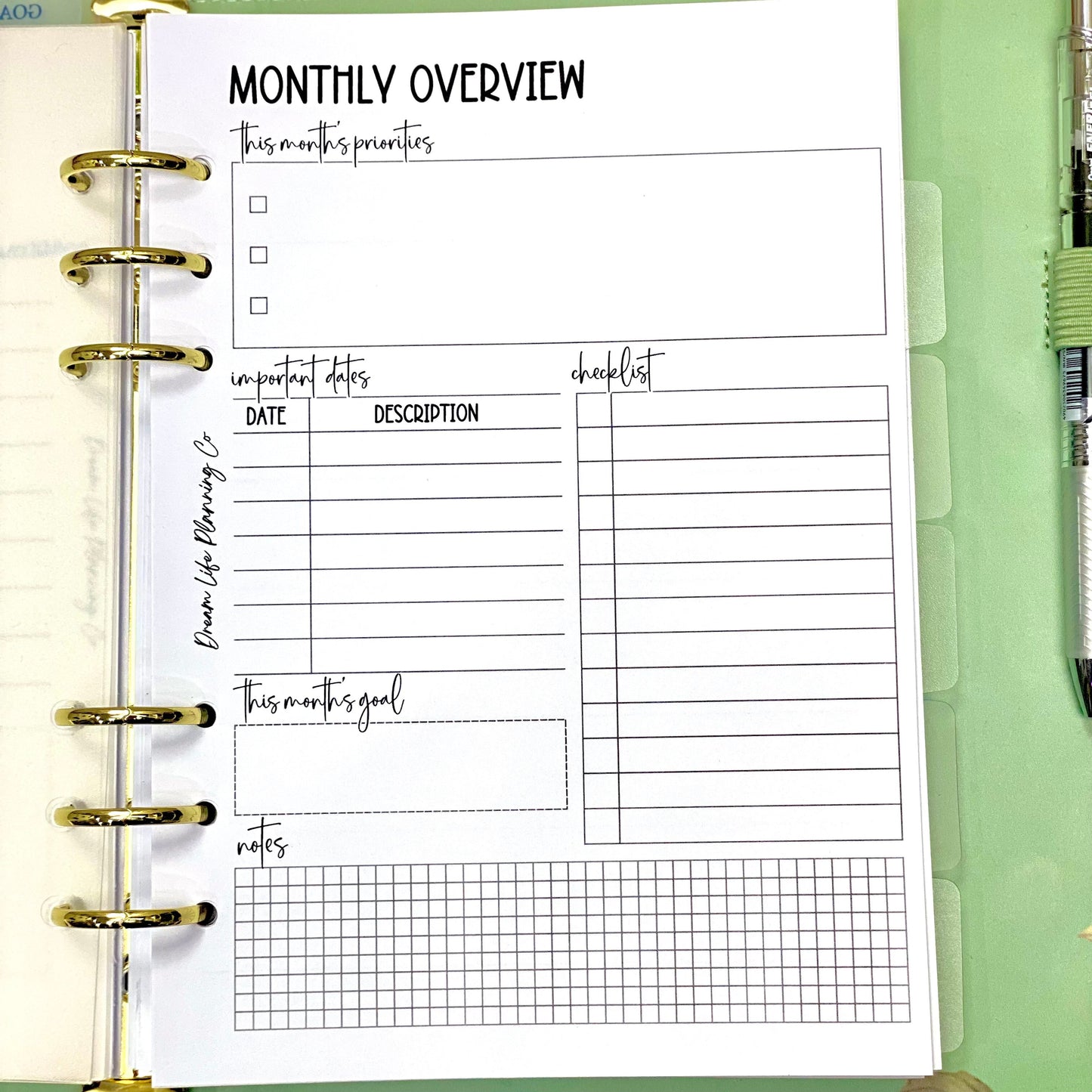 A5 Daily Planner Insert With Hourly Schedule - Monthly Overview