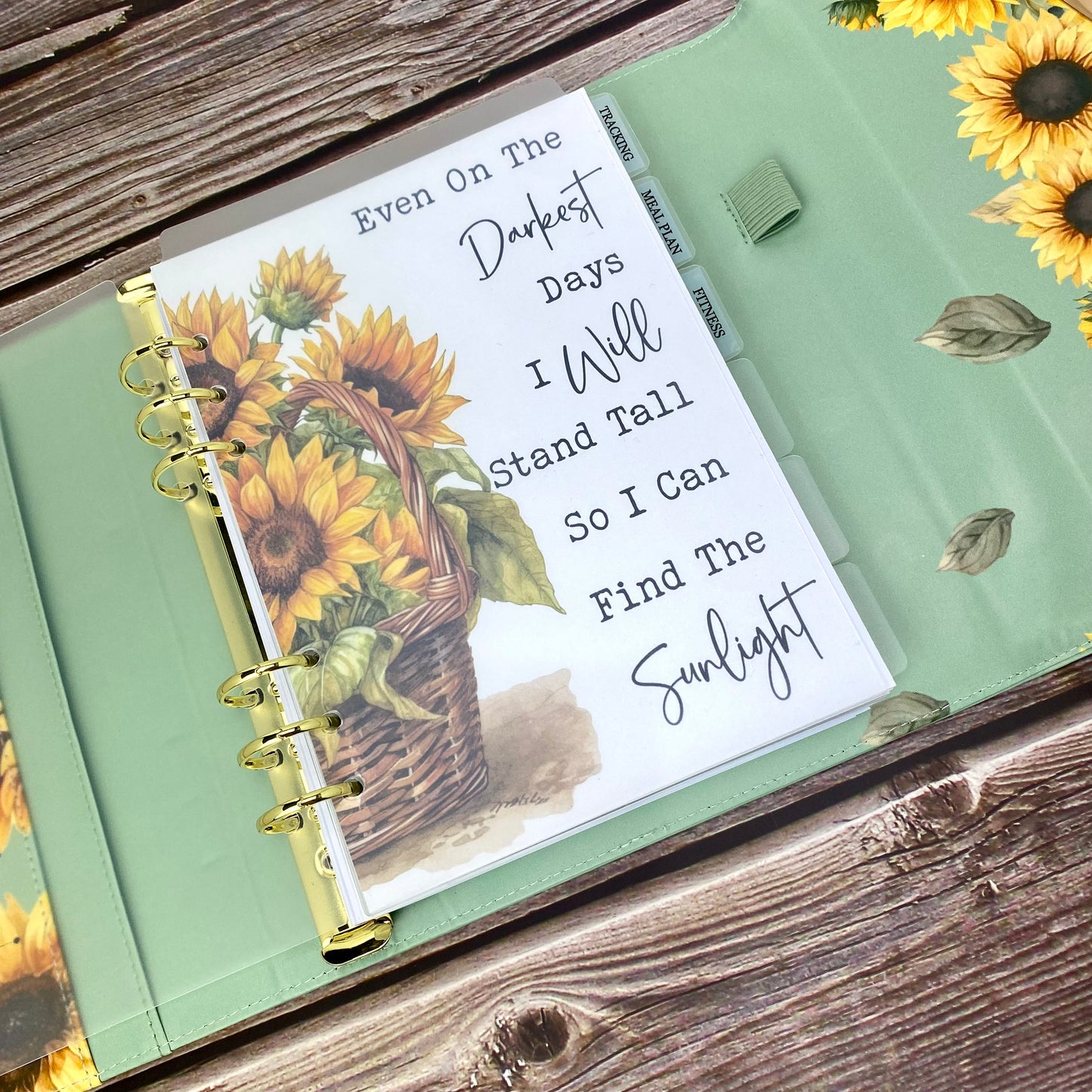 A5 Rings Vegan Leather Planner Cover - Sunflowers