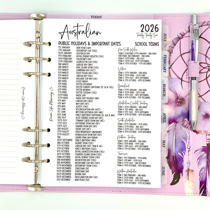 2026 - A5 Australian Public Holidays, Important Dates and School Holidays Planner Inserts