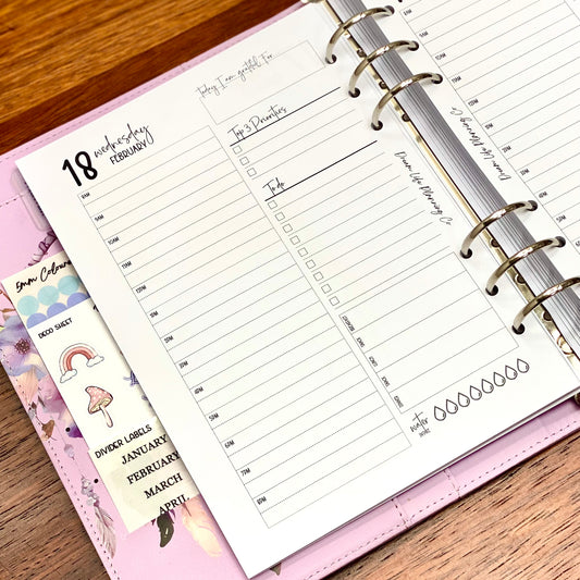2026 - A5 Daily Planner Insert With Hourly Schedule