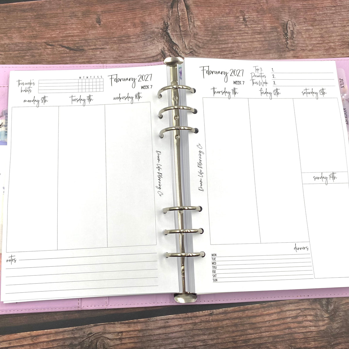 2027 - A5 Weekly Vertical Planner Inserts