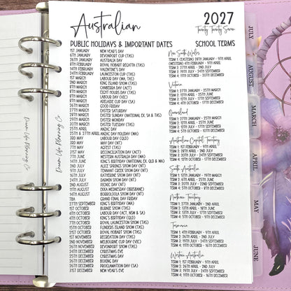 2027 - A5 Year At A Glance Planner Refill for A5 Planner