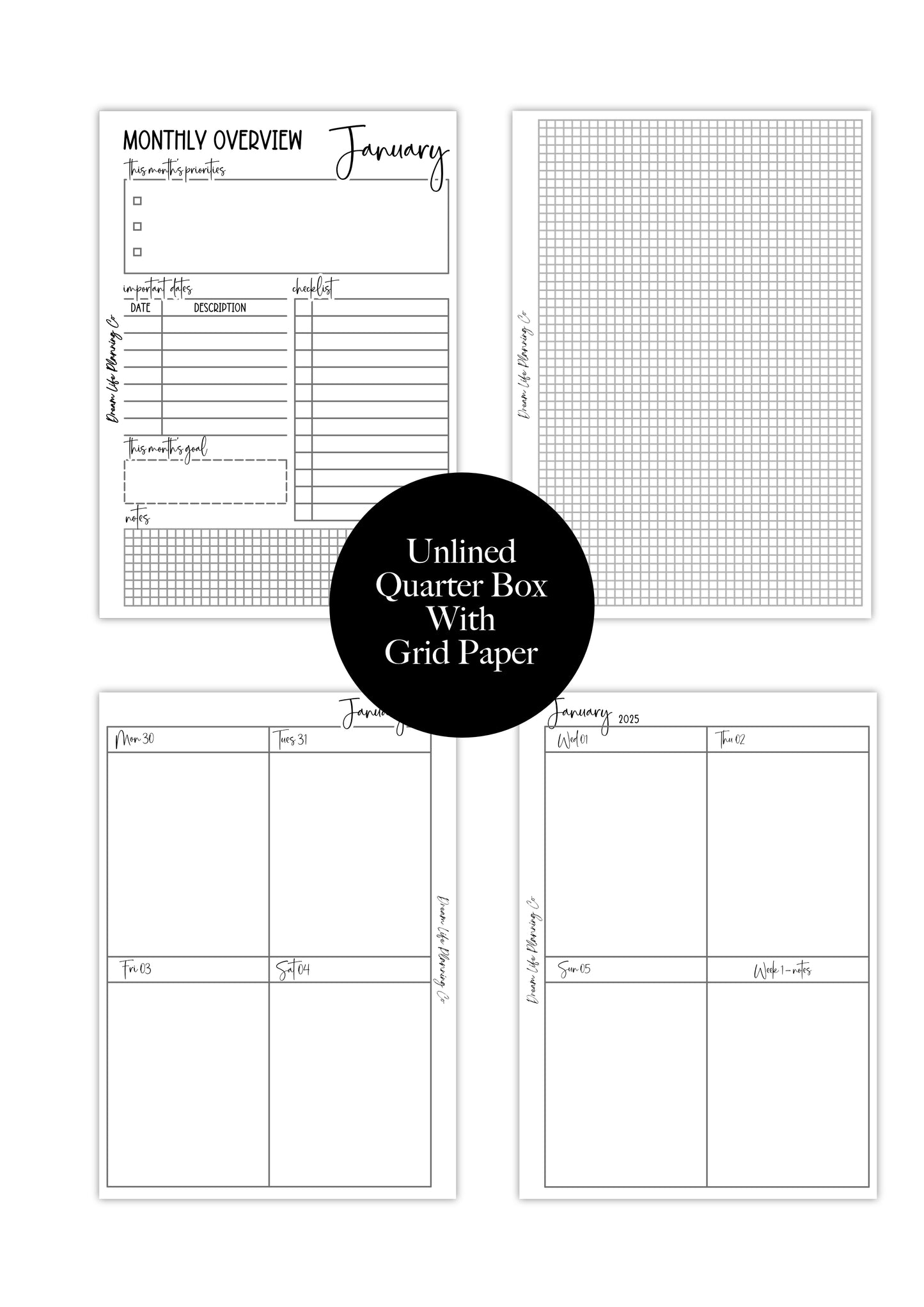 WO2P Quarter Boxes - Planner Bundle (Week On 2 Pages)