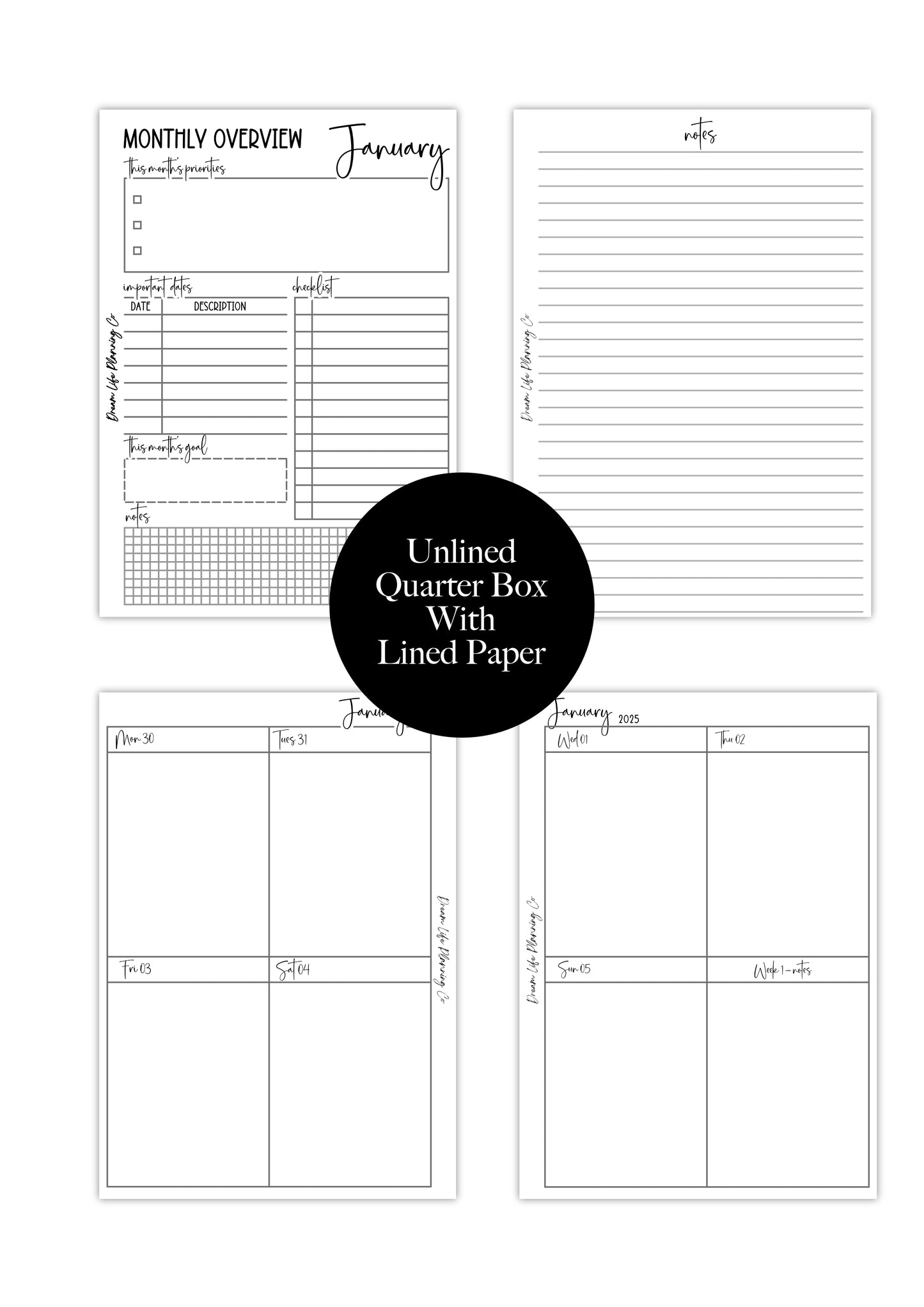 WO2P Quarter Boxes - Planner Bundle (Week On 2 Pages)