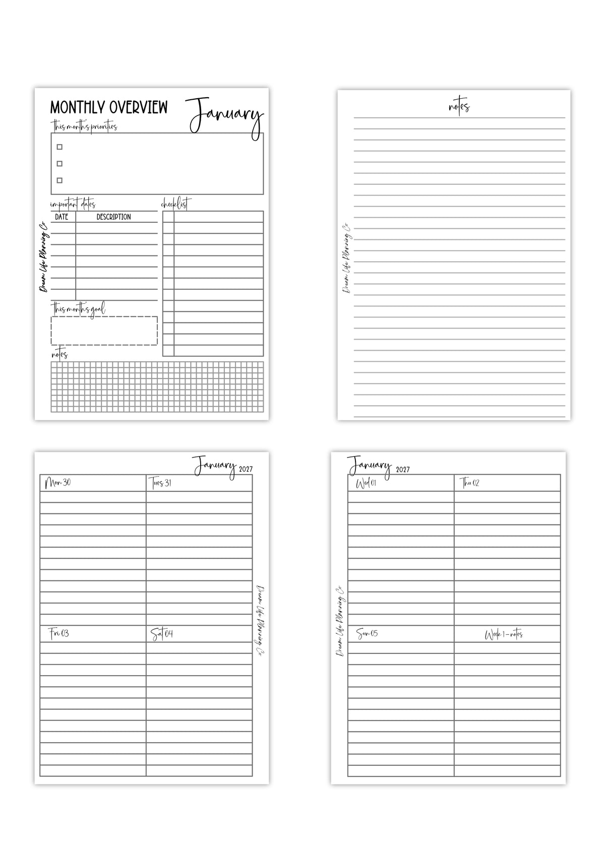 WO2P Quarter Boxes - Planner Bundle (Week On 2 Pages) - 2027