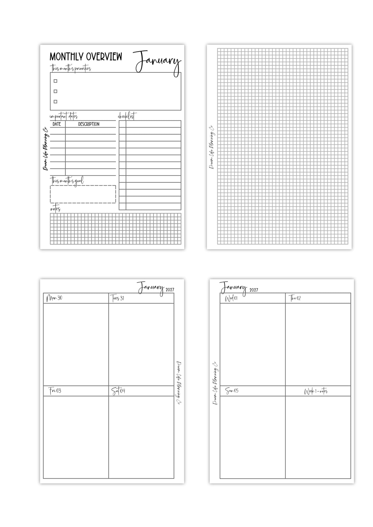 WO2P Quarter Boxes - Planner Bundle (Week On 2 Pages) - 2027