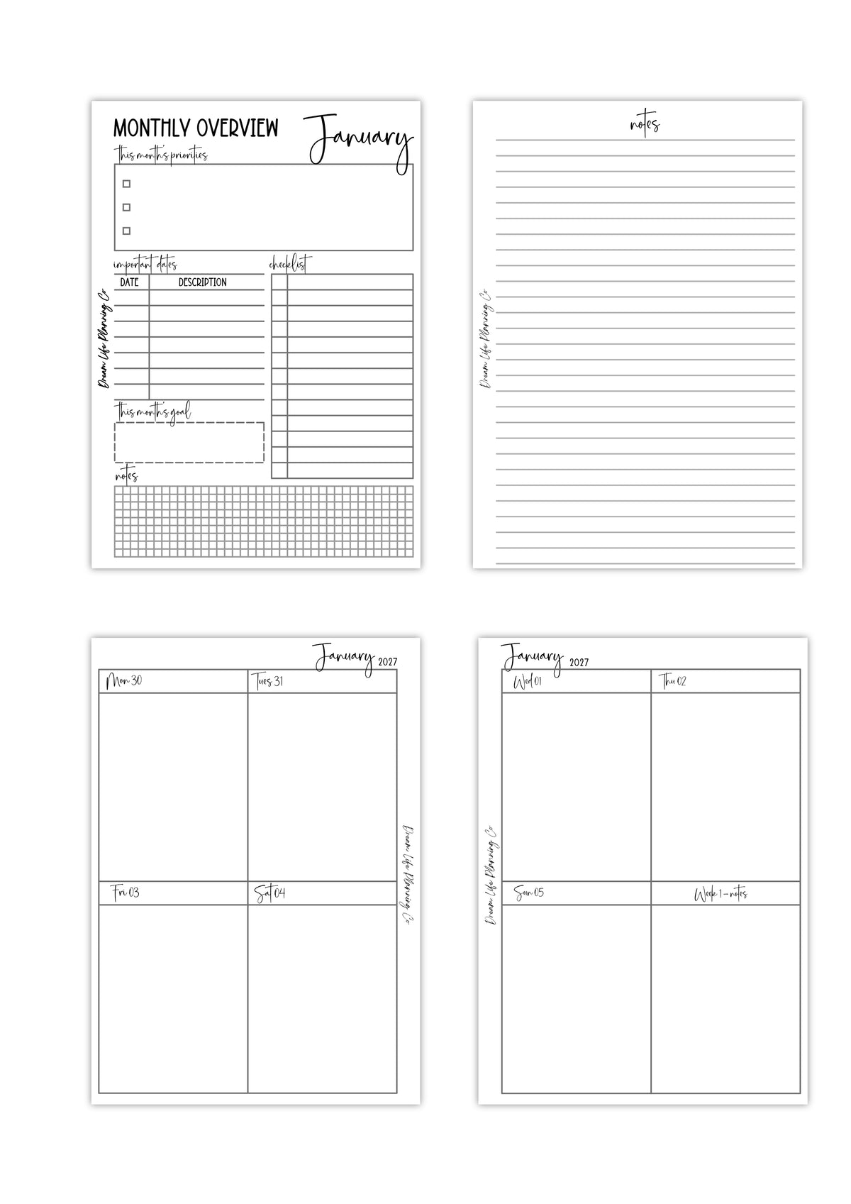 WO2P Quarter Boxes - Planner Bundle (Week On 2 Pages) - 2027