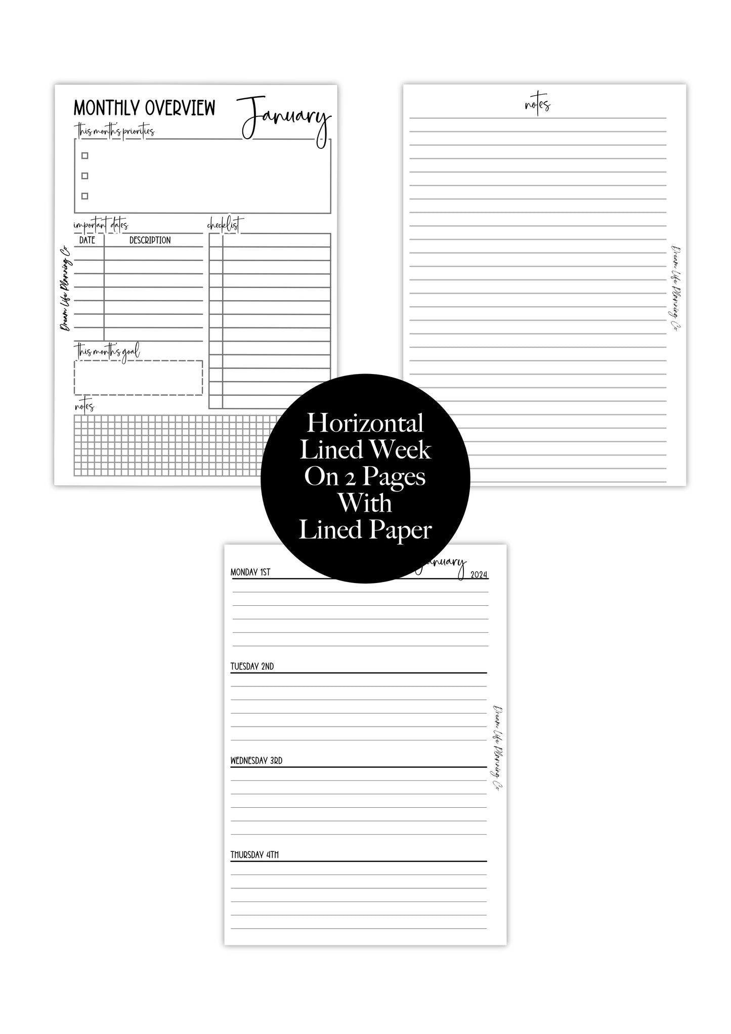 WO2P Horizontal - Planner Bundle (Week On 2 Pages)