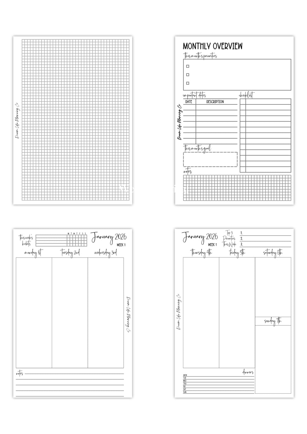 2026 - A5 Weekly Vertical Planner Inserts – Dream Life Planning Co