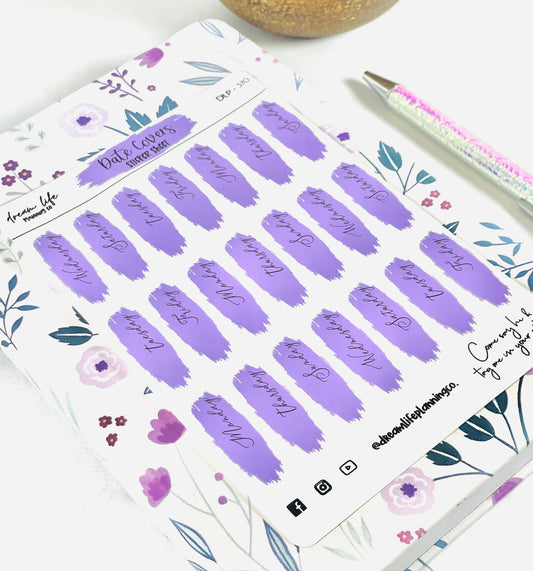 Purple Foiled Date Cover Stickers | Paint Swatch Date Headers | Bullet Journal | Planner Stickers | Planner Sticker Sheet | Sticker Sheet