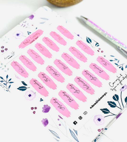 Pink Foiled Date Cover Stickers | Paint Swatch Date Headers | Bullet Journal | Planner Stickers | Cute Planner Sticker Sheet | Sticker Sheet