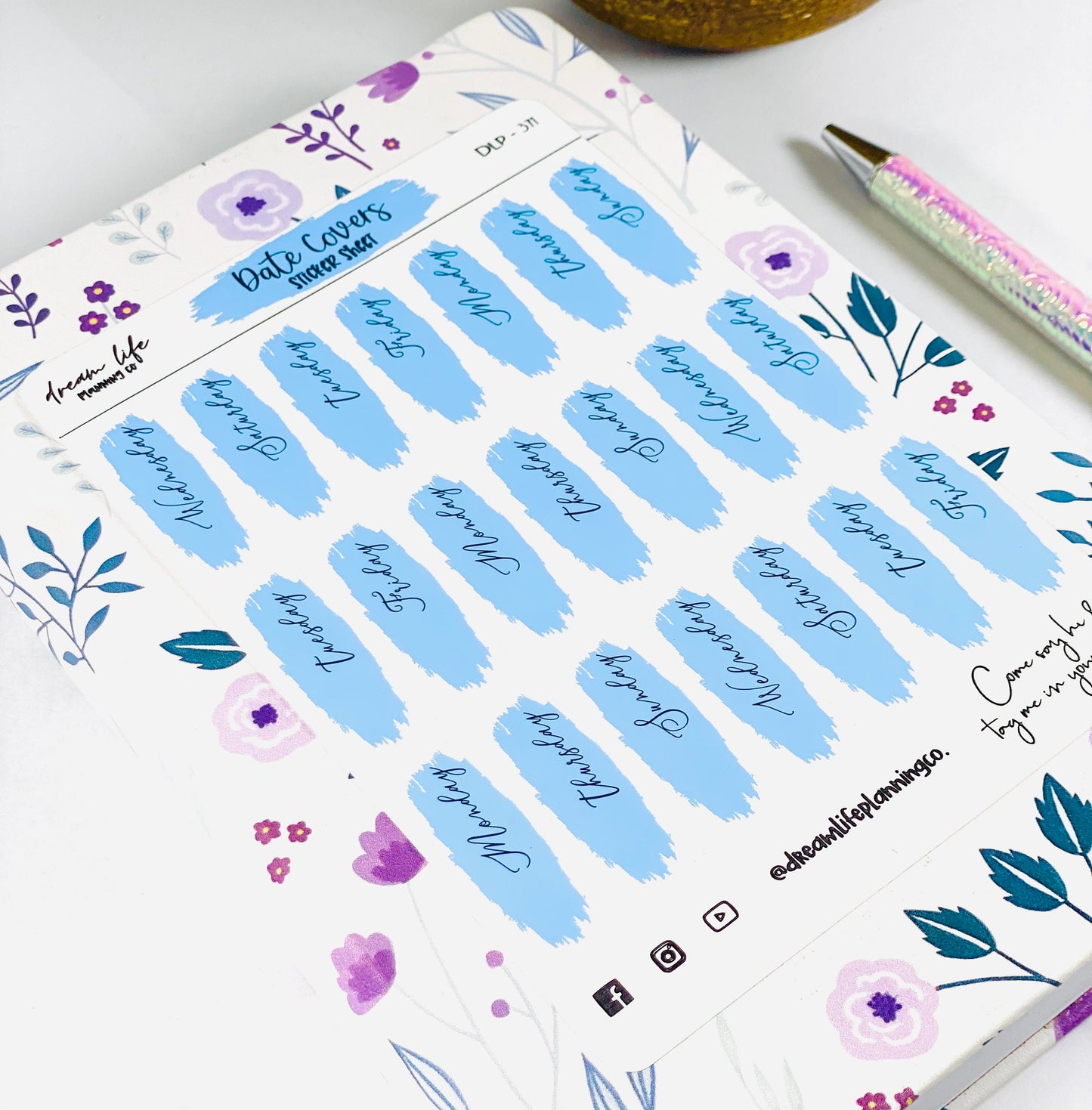 Blue Foiled Date Cover Stickers | Paint Swatch Date Headers | Bullet Journal | Planner Stickers | Cute Planner Sticker Sheet | Sticker Sheet