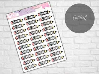 No School Pencil Stickers, Back to School Planner Diary Bullet Journal Stickers, Student or Teacher Planner Sticker Sheet, School Stickers