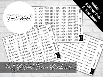 Matte Foiled School Term Stickers, Back to School Stickers, Bullet Journal, Planner, Diary Stickers, Student or Teacher Planner Sticker