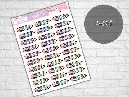 No School Pencil Stickers, Back to School Planner Diary Bullet Journal Stickers, Student or Teacher Planner Sticker Sheet, School Stickers