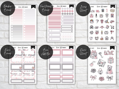 Vertical Planner Sticker Kit Weekly Planner Stickers Pink and Grey Planner Stickers Hourly Sticker Kit Erin Condren Stickers Cute Teddy Love