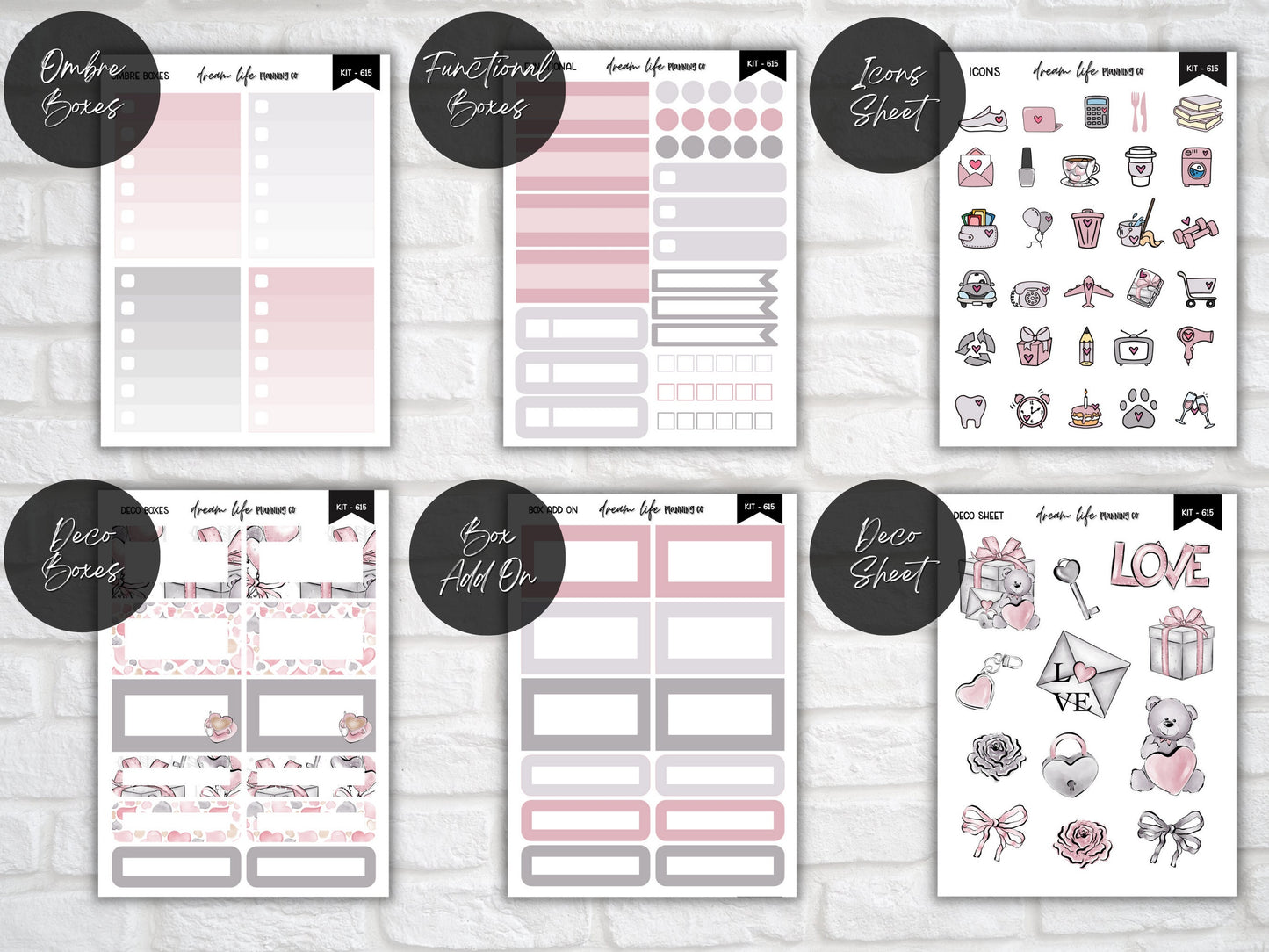 Vertical Planner Sticker Kit Valentines Day Weekly Planner Stickers Pink and Grey Planner Stickers Erin Condren Stickers Cute Teddy Love