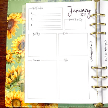 2024 A5 MO1P Month On One Page Planner Refill for A5 Planner Refill A5 Planner Inserts