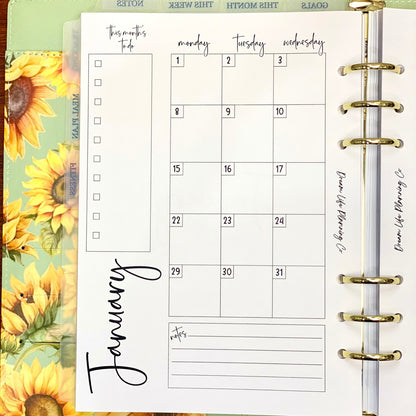 2024 A5 MO2P Month On Two Page Planner Refill for A5 Planner Refill A5 Planner Inserts