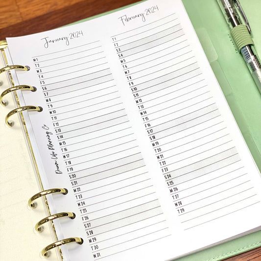 2024 - A5 Vertical Month At A Glance Planner Refill for A5 Planner Refill A5 Planner Inserts