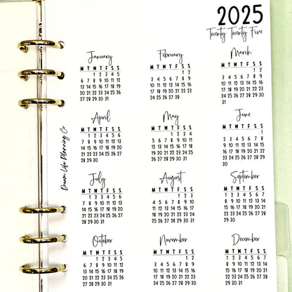 2025 - A5 Year At A Glance Planner Refill for A5 Planner Monthly Planner Inserts A5 Planner Inserts 2025 Monthly Calendar Insert Pages