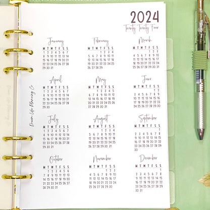 2024 - A5 Year At A Glance Planner Refill for A5 Planner Monthly Planner Inserts A5 Planner Inserts 2024 Monthly Calendar Insert Pages