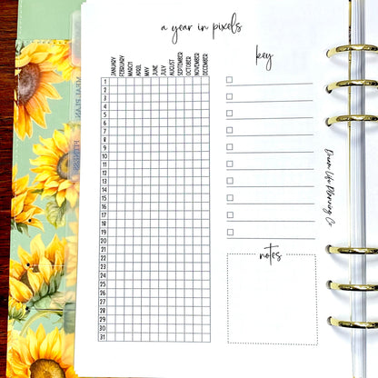 A Year In Pixels A5 Planner Refill, A5 Yearly Tracker Insert, Mood Tracker Planner Inserts, Bullet Journal Tracker, Habit Tracker Insert