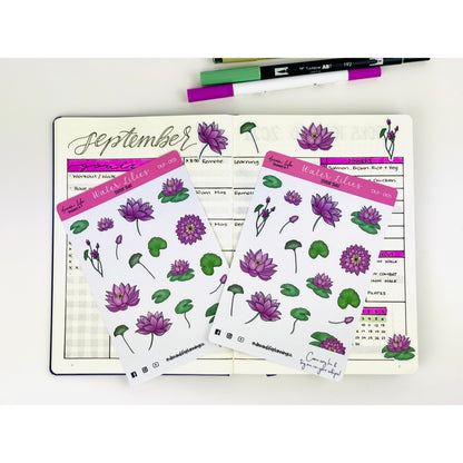 Water Lilies Stickers | Bullet Journal | Planner Stickers | Cute Planner Sticker Sheet | Sticker Sheet | BUJO | DLP 005