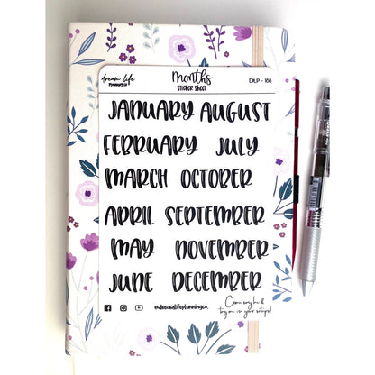 Foiled Monthly Header Stickers | Bullet Journal | Planner Stickers | Cute Planner Sticker Sheet | Sticker Sheet | BUJO