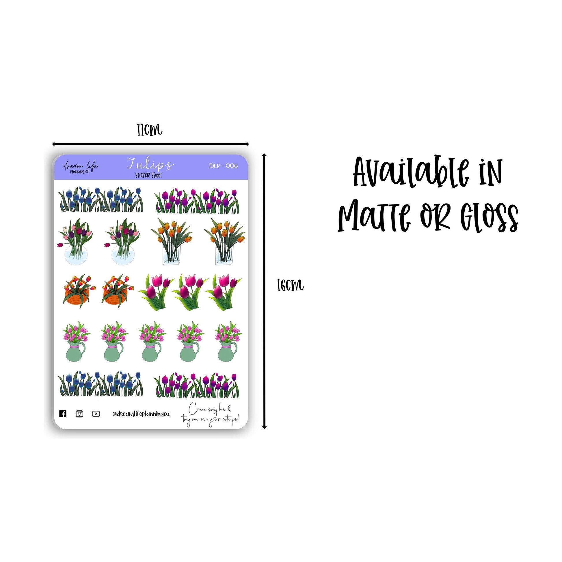 Tulips Stickers | Tulips | Bullet Journal | Planner Stickers | Cute Planner Sticker Sheet | Sticker Sheet | BUJO | DLP 006