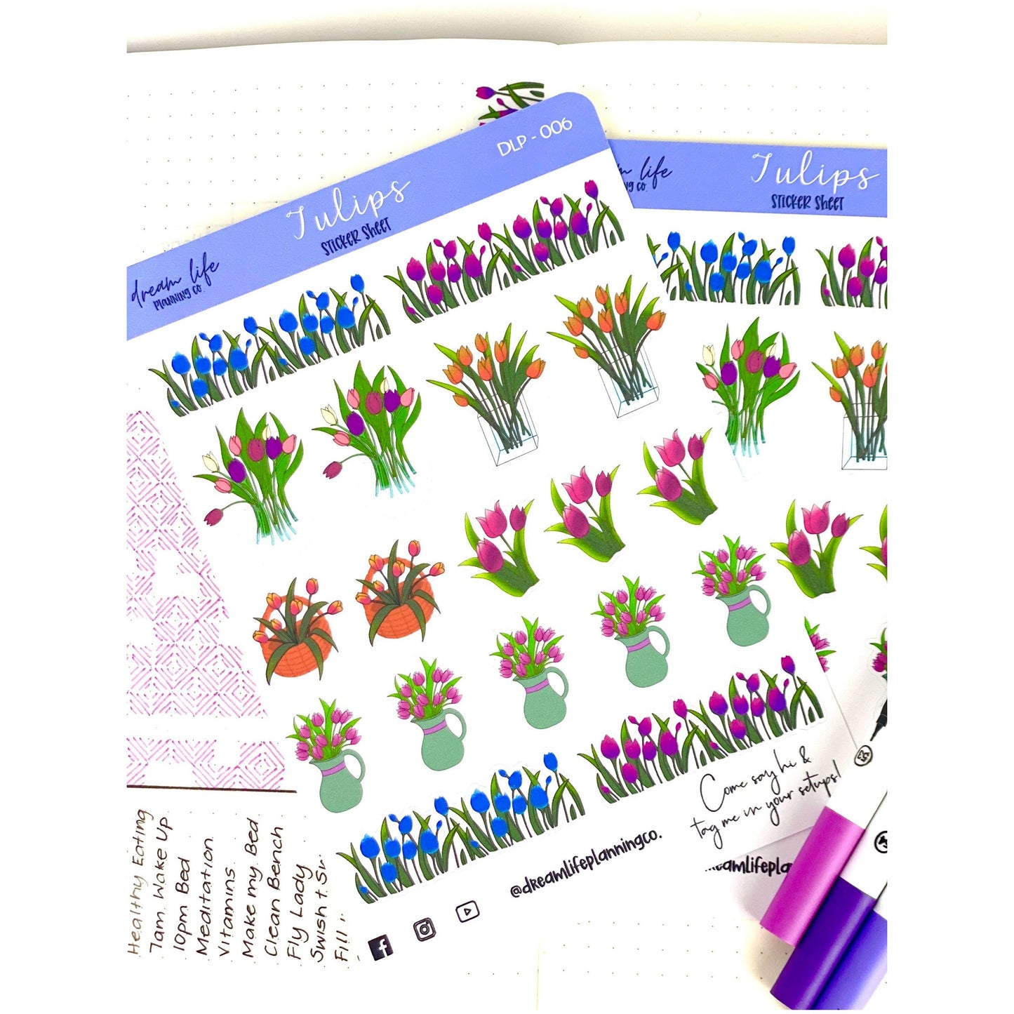 Tulips Stickers | Tulips | Bullet Journal | Planner Stickers | Cute Planner Sticker Sheet | Sticker Sheet | BUJO | DLP 006