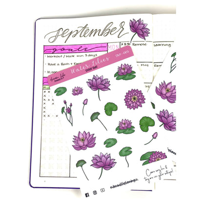 Water Lilies Stickers | Bullet Journal | Planner Stickers | Cute Planner Sticker Sheet | Sticker Sheet | BUJO | DLP 005