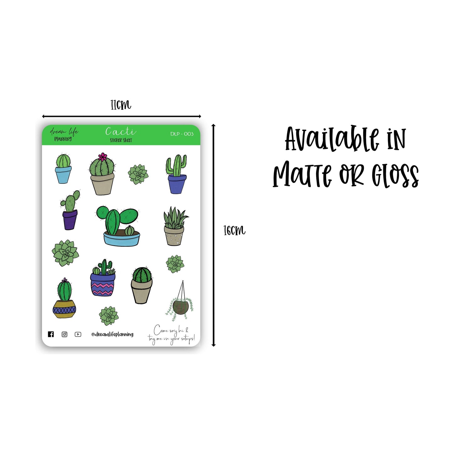 Cactus Stickers | Succulents Stickers | Bullet Journal | Planner Stickers | Cute Planner Sticker Sheet | Sticker Sheet | BUJO | DLP 003