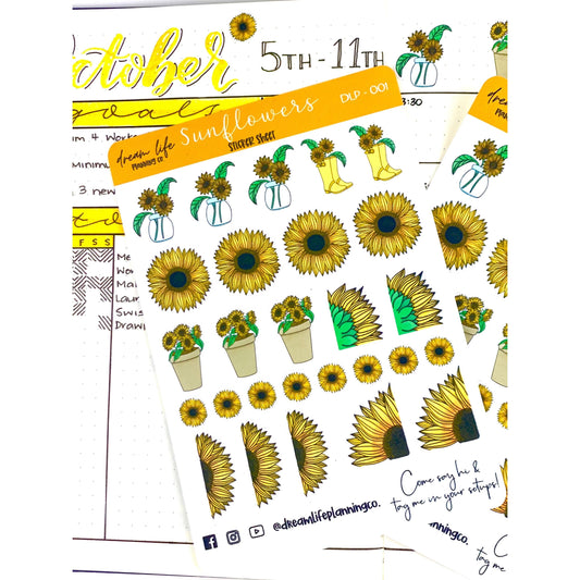 Sunflower Stickers | Sunflowers | Bullet Journal | Planner Stickers | Cute Planner Sticker Sheet | Sticker Sheet | BUJO | DLP 001