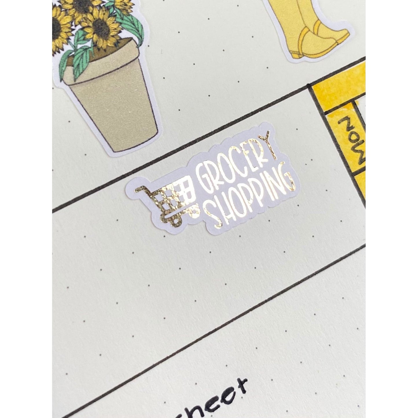 Foiled “Grocery Shopping” Stickers | Bullet Journaling | Scripts | Planner Stickers | Cute Planner Sticker Sheet | Sticker Sheet | BUJO