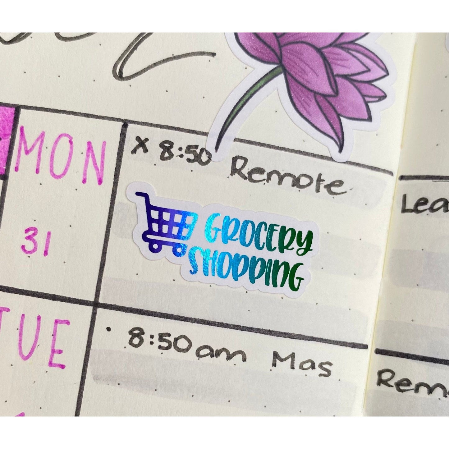 Foiled “Grocery Shopping” Stickers | Bullet Journaling | Scripts | Planner Stickers | Cute Planner Sticker Sheet | Sticker Sheet | BUJO