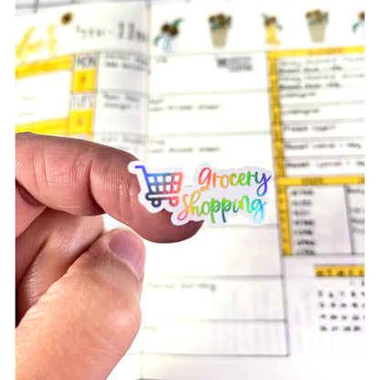 Foiled “Grocery Shopping” Stickers | Bullet Journaling | Scripts | Planner Stickers | Cute Planner Sticker Sheet | Sticker Sheet | BUJO