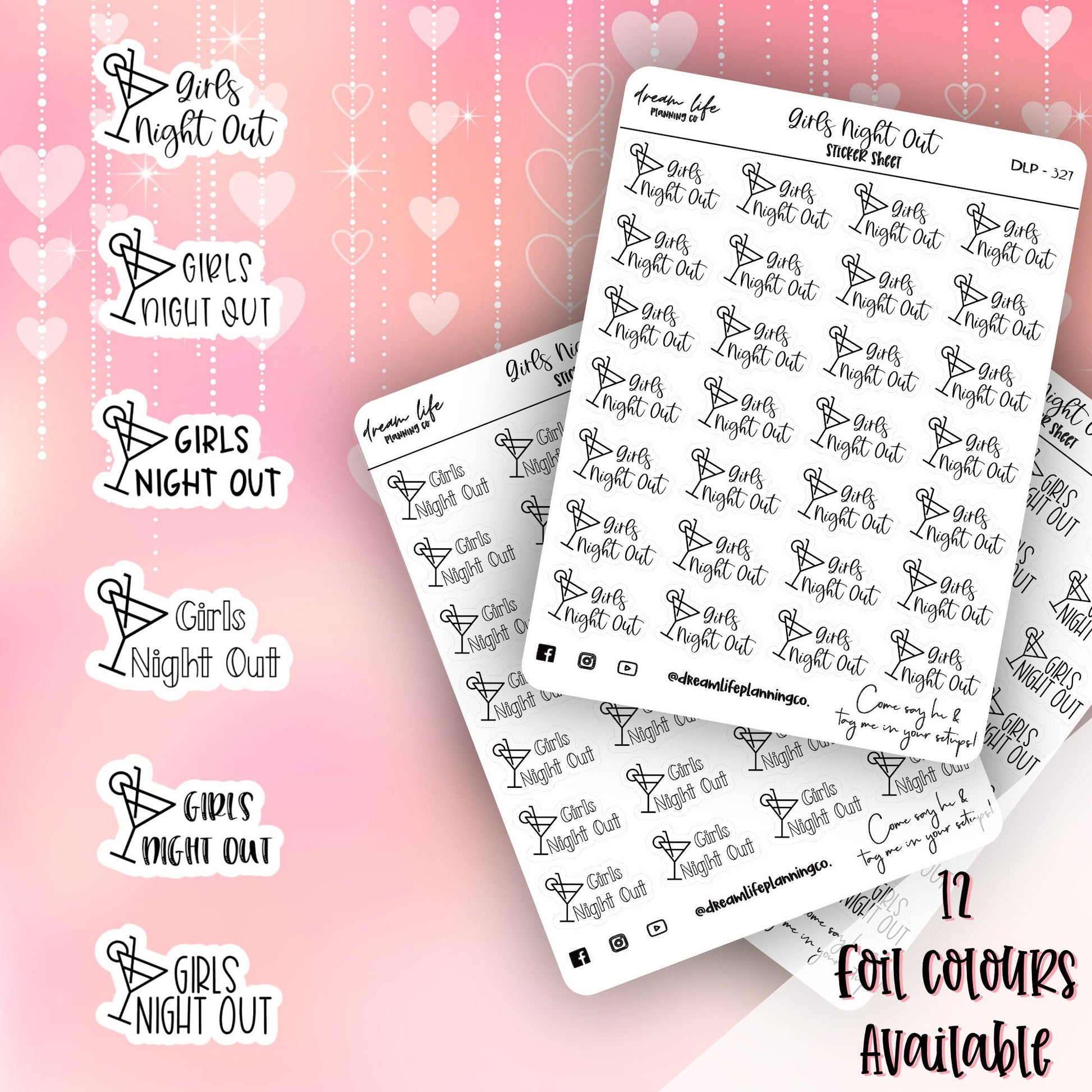 Foiled “Girls Night Out” Stickers | Scripts | Bullet Journalling | Planner Stickers | Cute Planner Sticker Sheet | Sticker Sheet | BUJO