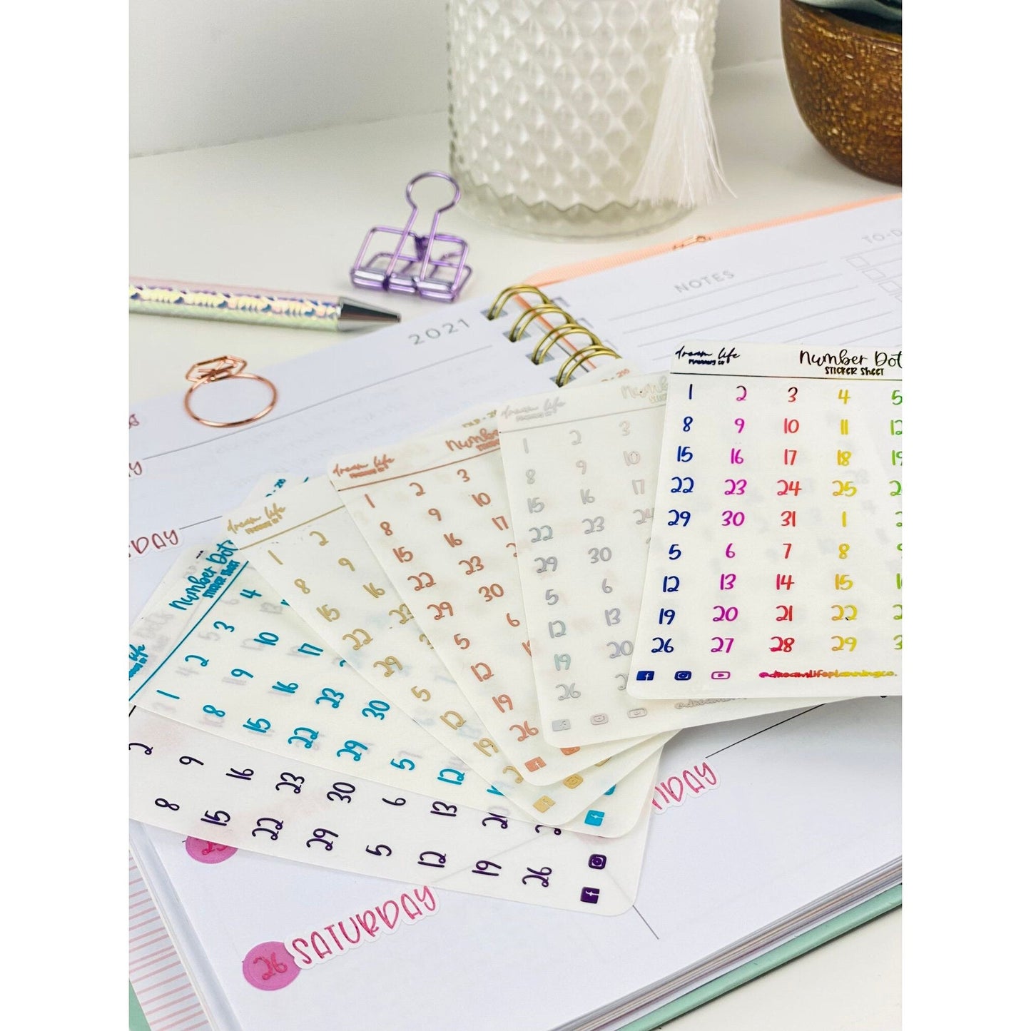 Number Dot Stickers | Clear Foiled Numbers Dots | Bullet Journal Stickers | Planner Stickers | Sticker Sheet | Functional Planner Stickers