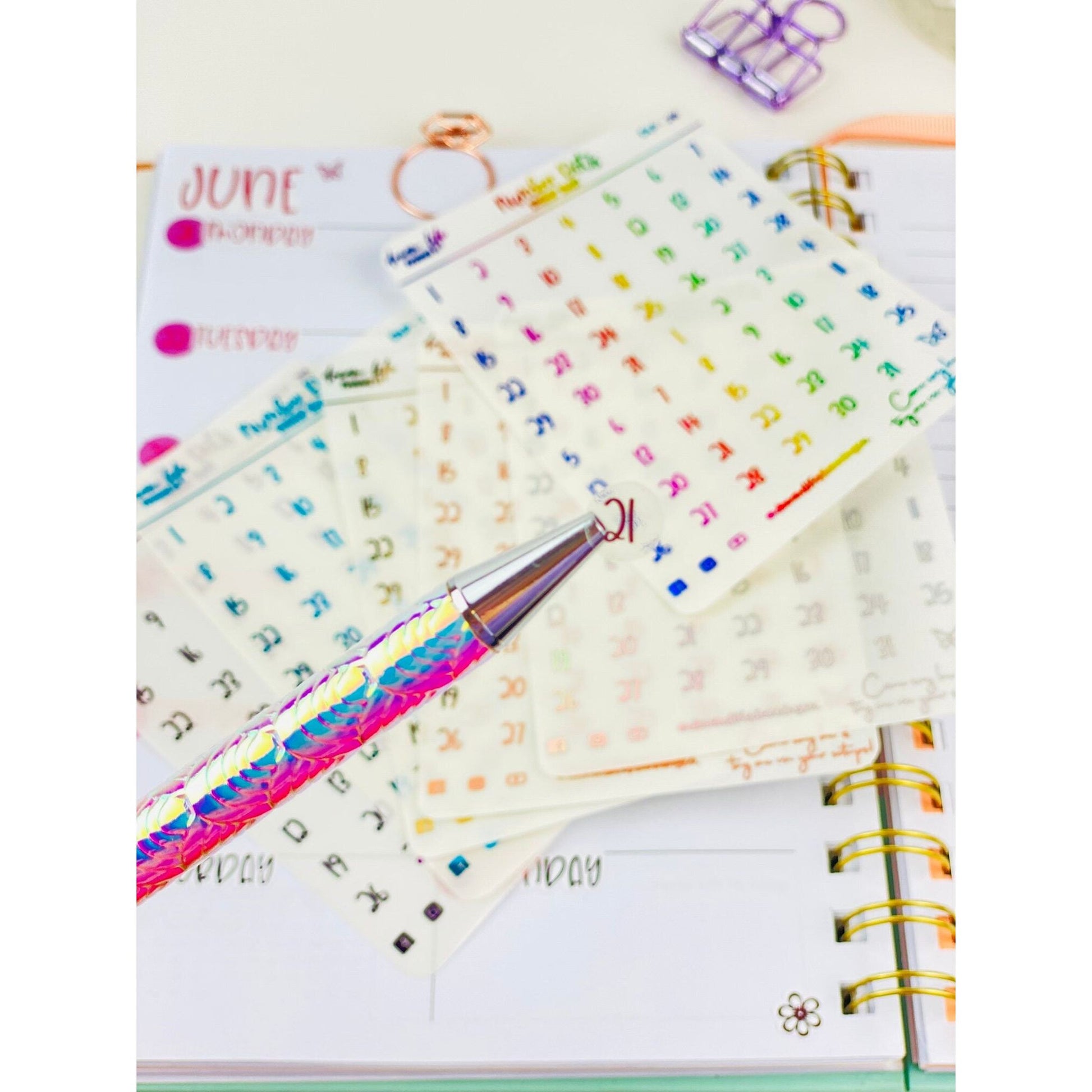 Number Dot Stickers | Clear Foiled Numbers Dots | Bullet Journal Stickers | Planner Stickers | Sticker Sheet | Functional Planner Stickers