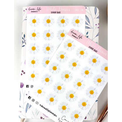 White Daisy Stickers | Daises | Bullet Journal | Planner Stickers | Cute Planner Sticker Sheet | Sticker Sheet | BUJO | DLP 011